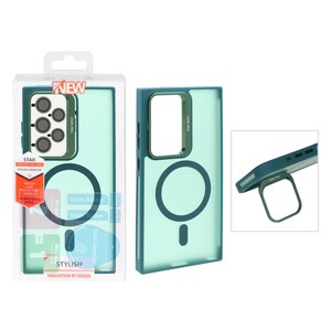 قاب Case Pro لنز آلومینیومی مات Magsafe با ست محافظ لنز رینگی مدل Samsung Galaxy S24 Ultra - سبز (پک دار)