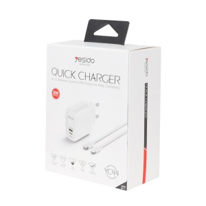 شارژر دیواری فست و PD دو پورت Yesido مدل YC44 20W به همراه کابل شارژ Type-C To Lightning - سفید (گارانتی 18 ماه تعویض نیکان همراه)