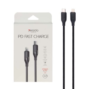 کابل شارژ فست Yesido Type-C to Lightning مدل CA176 27W - مشکی (گارانتی 18 ماه تعویض نیکان همراه)