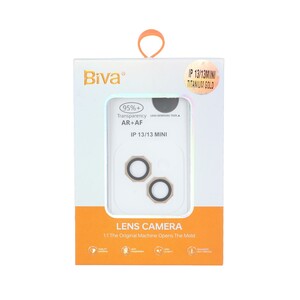 محافظ لنز رینگی اورجینال Biva شابلون دار AR AF مدل Apple iPhone 13 / 13 Mini - طلایی (پک دار)