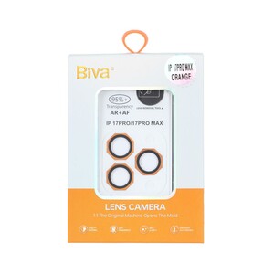 محافظ لنز رینگی اورجینال Biva شابلون دار AR AF مدل Apple iPhone 17 Pro Max / 17 Pro - نارنجی (پک دار)