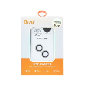 محافظ لنز رینگی اورجینال Biva شابلون دار AR AF مدل Apple iPhone 13 / 13 Mini - نقره ای (پک دار)