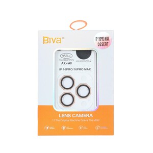 محافظ لنز رینگی اورجینال Biva شابلون دار AR AF مدل Apple iPhone 16 Pro Max / 16 Pro - صحرایی (پک دار)