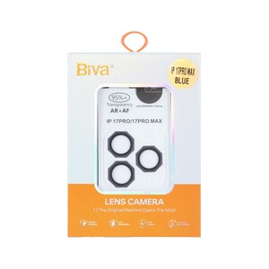 محافظ لنز رینگی اورجینال Biva شابلون دار AR AF مدل Apple iPhone 17 Pro Max / 17 Pro - آبی تیره (پک دار)