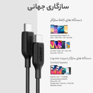 کابل شارژ فست ANKER Type-C to Type-C مدل A8752H11 - مشکی (گارانتی 18ماهه حافظه طلایی ایستا)