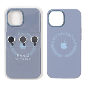 قاب سیلیکونی اورجینال Magsafe با ست محافظ لنز رینگی Apple iPhone 15 / iPhone 14 / iPhone 13 - فیلی (پک دار)