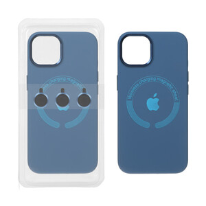 قاب سیلیکونی اورجینال Magsafe با ست محافظ لنز رینگی Apple iPhone 13 / iPhone 14 - آبی تیره (پک دار)