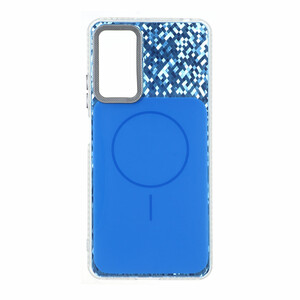 قاب مستطیلی طرح مگ سیف شطرنجی براق لنز کربن Xiaomi Redmi Note 12 Pro 4G / Redmi Note 11 Pro - آبی