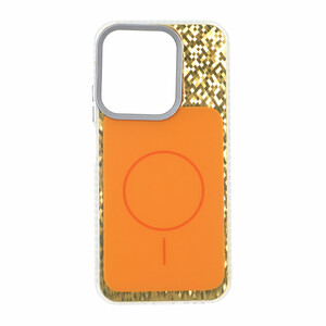 قاب مستطیلی طرح مگ سیف شطرنجی براق لنز کربن Xiaomi Redmi 15C / Poco C85 - نارنجی