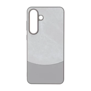 قاب دو تکه طرح چرم و جیر Samsung Galaxy S25 FE - طوسی