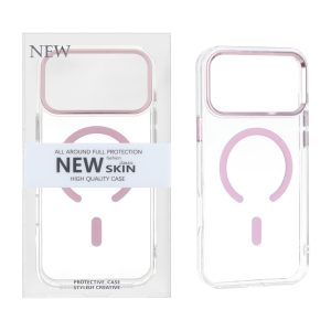 قاب اورجینال New Skin شفاف MagSafe پشت سخت لنز آلومینیومی Apple iPhone 17 Pro Max - صورتی (پک دار)