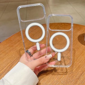قاب اورجینال New Skin شفاف MagSafe پشت سخت لنز آلومینیومی Apple iPhone 17 Pro Max - صورتی (پک دار)