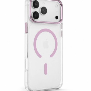 قاب اورجینال New Skin شفاف MagSafe پشت سخت لنز آلومینیومی Apple iPhone 17 Pro Max - صورتی (پک دار)