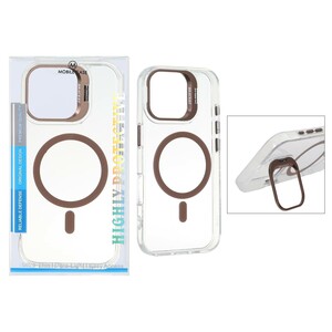 قاب اورجینال Bracket کریستالی MagSafe لنز استندشو Apple iPhone 17 - صحرایی (پک دار)