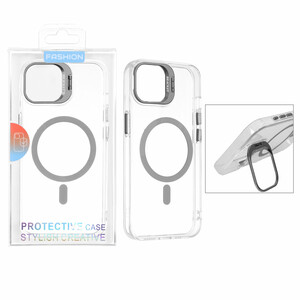 قاب اورجینال Bracket کریستالی MagSafe لنز استندشو Apple iPhone 13 / iPhone 14 - خاکستری (پک دار)