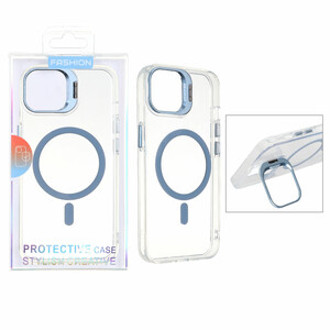 قاب اورجینال Bracket کریستالی MagSafe لنز استندشو Apple iPhone 13 / iPhone 14 - آبی روشن (پک دار)