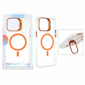 قاب اورجینال Bracket کریستالی MagSafe لنز استندشو Apple iPhone 15 Pro Max - نارنجی (پک دار)