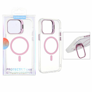 قاب اورجینال Bracket کریستالی MagSafe لنز استندشو Apple iPhone 15 Pro Max - صورتی (پک دار)
