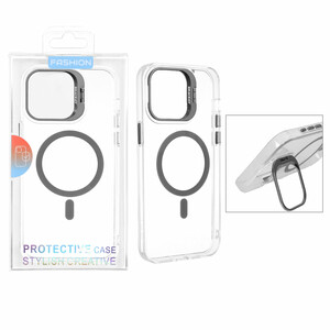 قاب اورجینال Bracket کریستالی MagSafe لنز استندشو Apple iPhone 15 Pro Max - خاکستری (پک دار)
