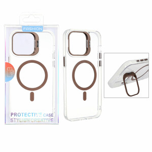 قاب اورجینال Bracket کریستالی MagSafe لنز استندشو Apple iPhone 15 Pro Max - صحرایی (پک دار)