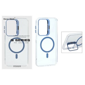قاب اورجینال Q Series Bracket کریستالی Magsafe لنز استندشو Samsung Galaxy A17 / A16 / A26 - آبی (پک دار )