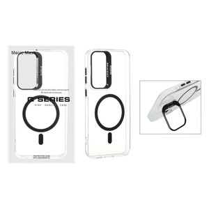 قاب اورجینال Q Series Bracket کریستالی Magsafe لنز استندشو Samsung Galaxy S23 FE - مشکی (پک دار)