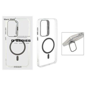 قاب اورجینال Q Series Bracket کریستالی Magsafe لنز استندشو Samsung Galaxy S24 FE - خاکستری (پک دار)