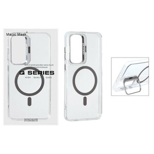 قاب اورجینال Q Series Bracket کریستالی Magsafe لنز استندشو Samsung Galaxy S25 FE - خاکستری (پک دار )