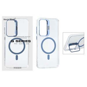 قاب اورجینال Q Series Bracket کریستالی Magsafe لنز استندشو Samsung Galaxy S25 FE - آبی (پک دار )