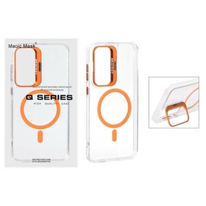قاب اورجینال Q Series Bracket کریستالی Magsafe لنز استندشو Samsung Galaxy S25 FE - نارنجی (پک دار )
