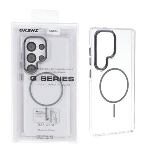 قاب اورجینال Q Series کریستالی MagSafe لنز فلزی Samsung Galaxy S25 Ultra - خاکستری (پک دار)