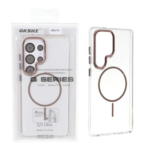 قاب اورجینال Q Series کریستالی MagSafe لنز فلزی Samsung Galaxy S25 Ultra - قهوه ای (پک دار)