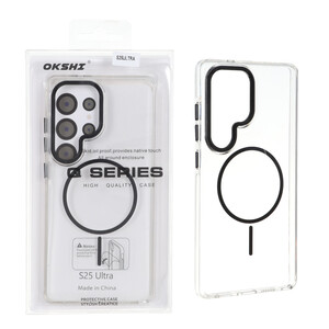 قاب اورجینال Q Series کریستالی MagSafe لنز فلزی Samsung Galaxy S25 Ultra - مشکی (پک دار)