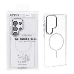 قاب اورجینال Q Series کریستالی MagSafe لنز فلزی Samsung Galaxy S25 Ultra - سفید (پک دار)