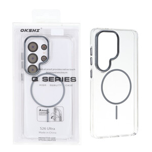 قاب اورجینال Q Series کریستالی MagSafe لنز فلزی Samsung Galaxy S26 Ultra - خاکستری (پک دار)
