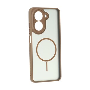 قاب مات طرح مگ سیف دور هاشور محافظ لنزدار Xiaomi Redmi A5 / Poco C71 - قهوه ای