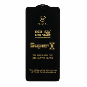 محافظ صفحه نمایش آنتی استاتیک Full Cover Super X مدل Samsung Galaxy A07 / A06 / A05 / Xiaomi Redmi 13C / Poco C65 / Poco M6 5G / Honor X7 / X7A / Realme C51 / Realme C53 - مشکی (بدون پک)