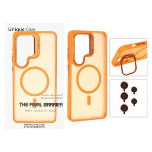 قاب Case Pro لنز آلومینیومی مات Magsafe با ست محافظ لنز رینگی مدلSamsung Galaxy S26 Ultra - نارنجی (پک دار)