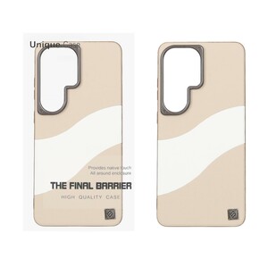 قاب اورجینال Unique Case چرمی دورنگ لوگو فلزی لنز برجسته Samsung Galaxy S26 Ultra - کرم سفید (پک دار)