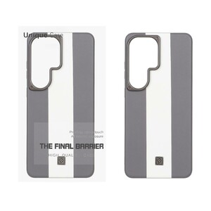 قاب اورجینال Unique Case چرمی دورنگ لوگو فلزی لنز برجسته Samsung Galaxy S26 Ultra - خاکستری سفید کد 1 (پک دار)