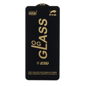 محافظ صفحه نمایش شیشه ای درجه یک Xiaomi Redmi A3 / A3x /Redmi 10C / Redmi 12C /Redmi 11A / Redmi 10 Power /Poco C40 / Poco C55 / C61 - Full Cover OG - ESD OVOG - (بدون پک) - مشکی