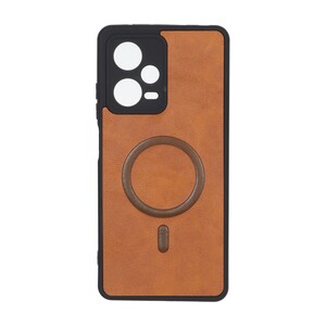 قاب چرمی طرح مگ سیف محافظ لنزدار Xiaomi Redmi Note 12 Pro 5G - قهوه ای