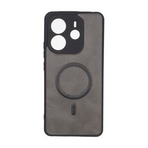 قاب چرمی طرح مگ سیف محافظ لنزدار Xiaomi Redmi Note 14 4G - خاکستری