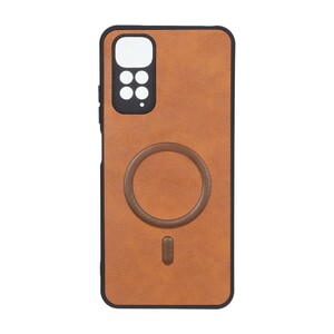 قاب چرمی طرح مگ سیف محافظ لنزدار Xiaomi Redmi Note 11 4G / Redmi Note 11S - قهوه ای