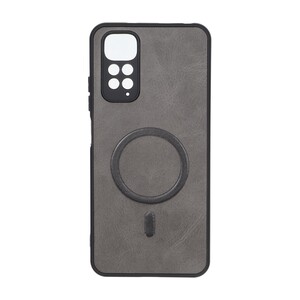 قاب چرمی طرح مگ سیف محافظ لنزدار Xiaomi Redmi Note 11 4G / Redmi Note 11S - خاکستری