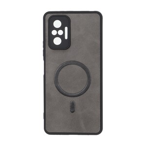 قاب چرمی طرح مگ سیف محافظ لنزدار Xiaomi Redmi Note 10 Pro 4G / Redmi Note 10 Pro Max - خاکستری