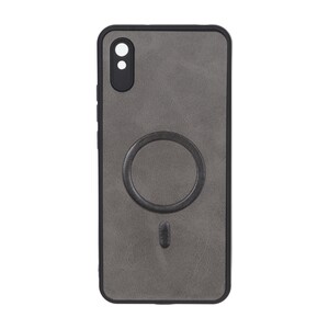 قاب چرمی طرح مگ سیف محافظ لنزدار Xiaomi Redmi 9A / Redmi 9A Sport / Redmi 9AT - خاکستری