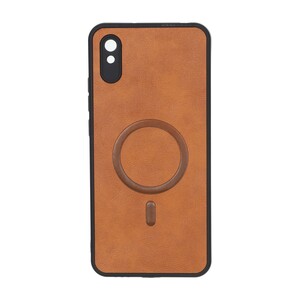 قاب چرمی طرح مگ سیف محافظ لنزدار Xiaomi Redmi 9A / Redmi 9A Sport / Redmi 9AT - قهوه ای