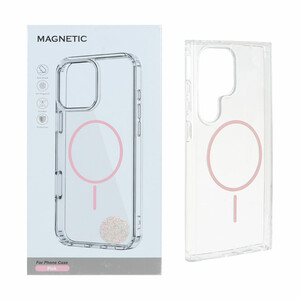 قاب اورجینال Magnetic دور ژله ای MagSafe مدل Samsung Galaxy S22 Ultra - صورتی (پک دار)