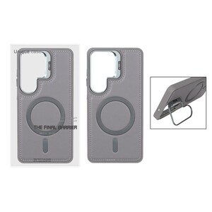 قاب Bracket چرمی دور دوخت MagSafe لنز استندشو Samsung Galaxy S26 Ultra - خاکستری (پک دار)